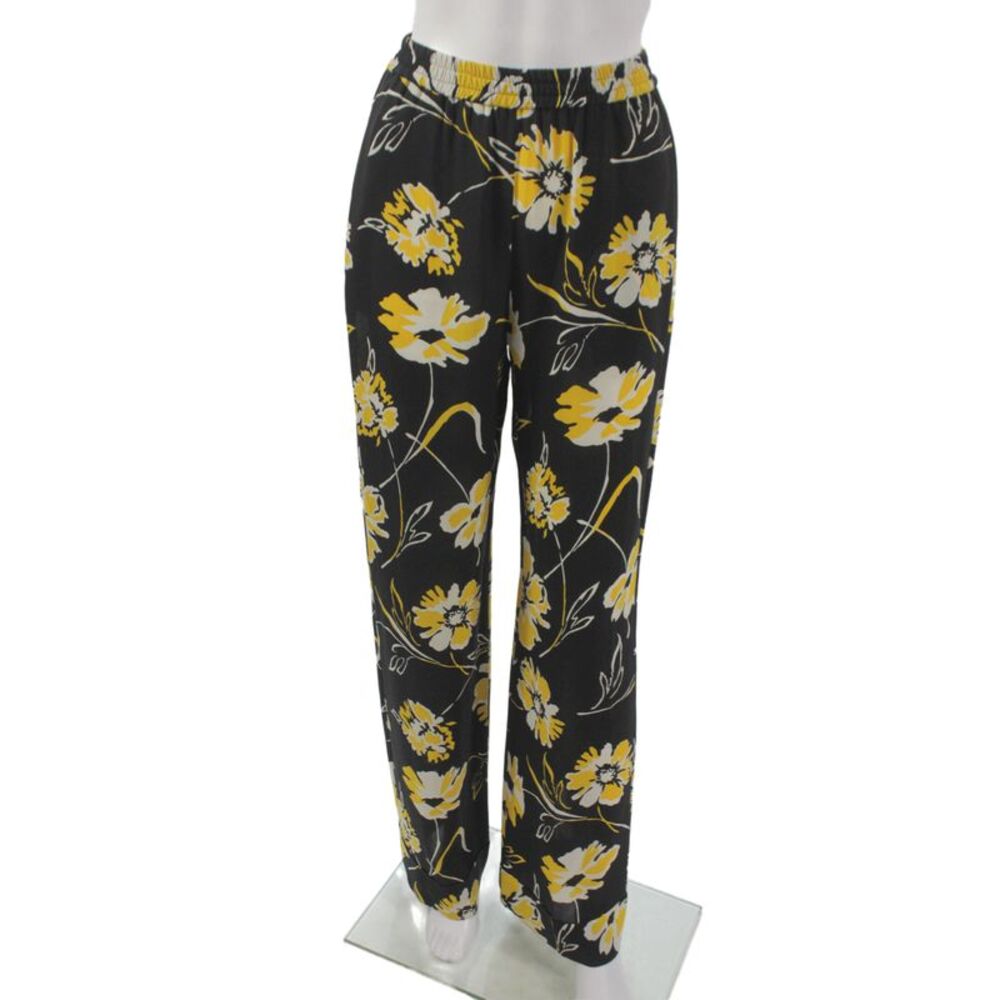Michael Kors Collection Women Black Silk Floral Drawstring Pants Size 2
